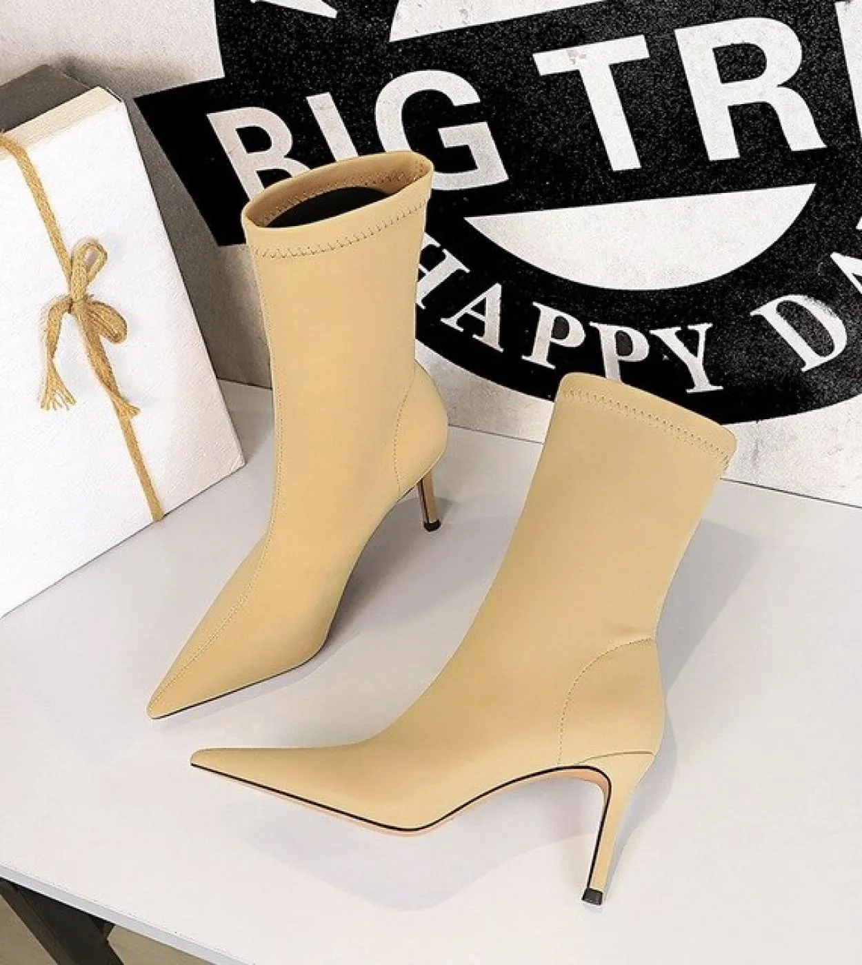 2022 Donna 75cm 10cm Tacchi alti Stivali calzino di seta Plus Size 43 Stivaletti corti Lady Stripper Winter Tacchi bassi Designe