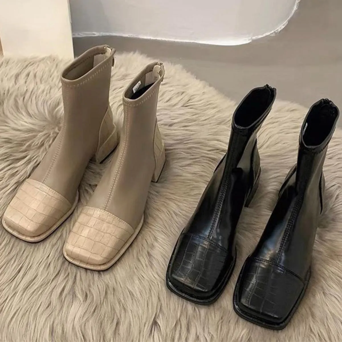 2023 Donne Alla Caviglia Grosso Chelsea Stivali Tacchi Medi Scarpe Invernali Nuova Tendenza Stivali Da Moto Punta Quadrata Goth