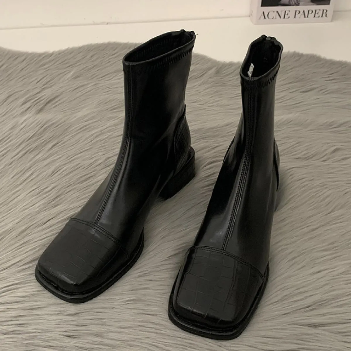 2023 Donne Alla Caviglia Grosso Chelsea Stivali Tacchi Medi Scarpe Invernali Nuova Tendenza Stivali Da Moto Punta Quadrata Goth