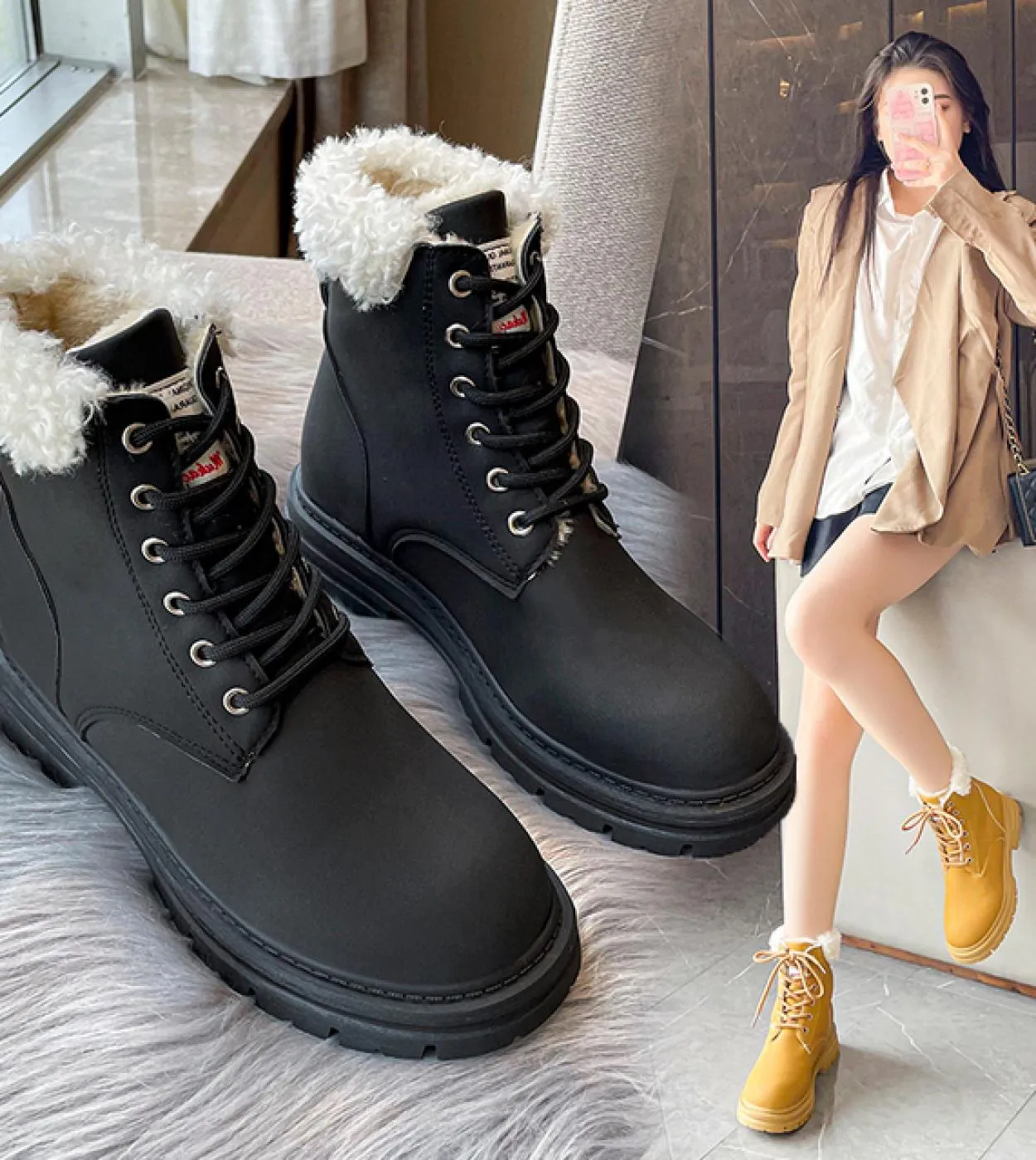 2023 Inverno Casual Caldo Lana Delle Donne Stivaletti Piattaforme In Vera Pelle Scarpe Donna Moda Stivali Da Moto Taglia 34 43