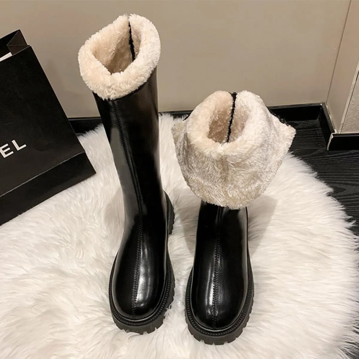 2023 inverno donna piattaforma scarpe alte al ginocchio tacco medio stivali Chelsea corti in peluche nuovo vestito stivali firma