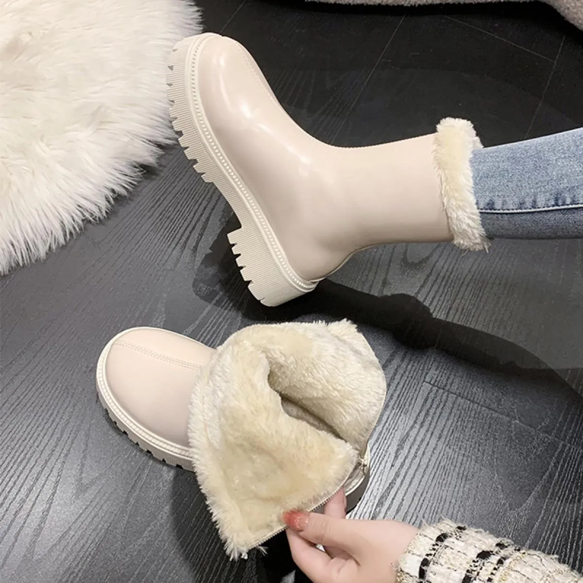 2023 inverno donna piattaforma scarpe alte al ginocchio tacco medio stivali Chelsea corti in peluche nuovo vestito stivali firma