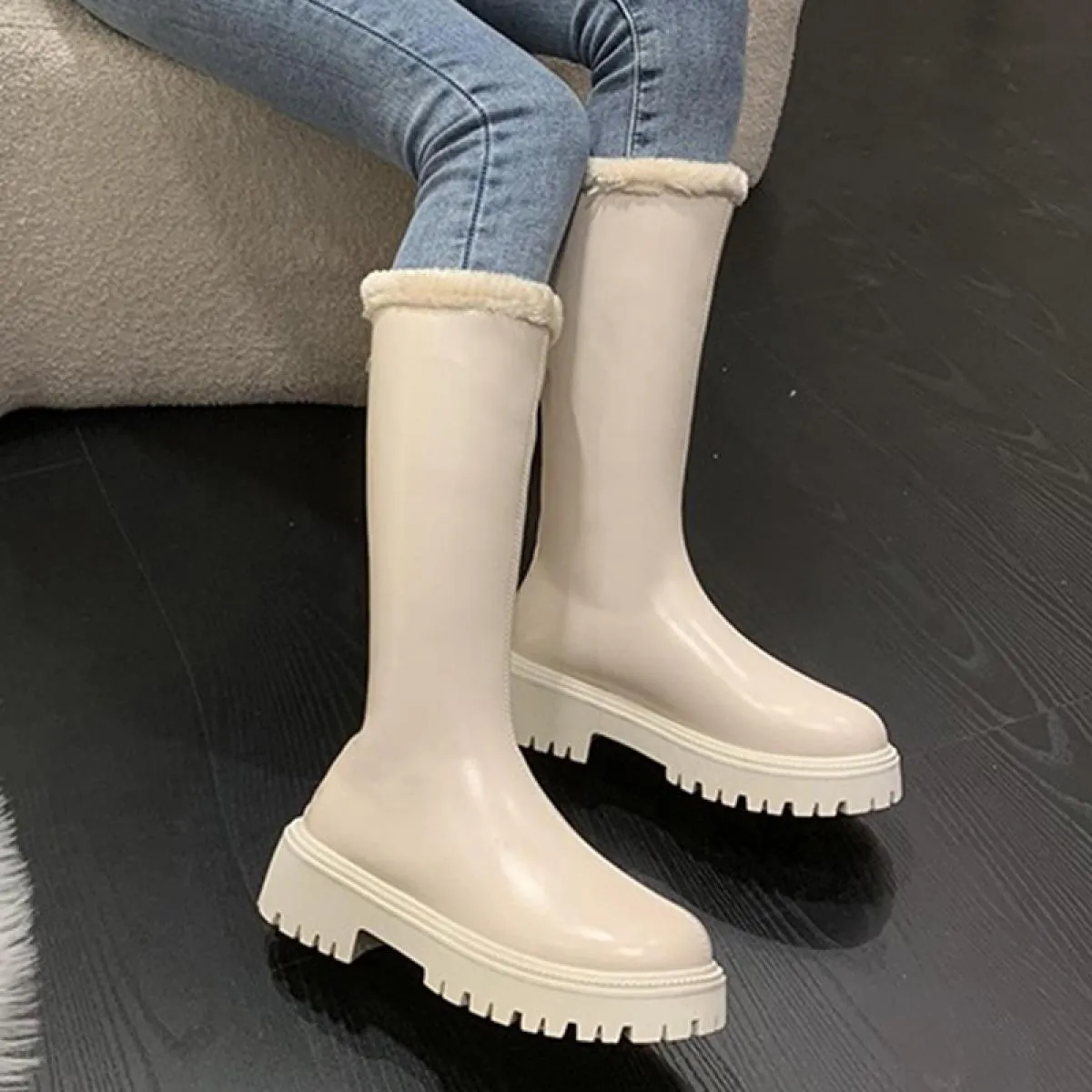 2023 inverno donna piattaforma scarpe alte al ginocchio tacco medio stivali Chelsea corti in peluche nuovo vestito stivali firma