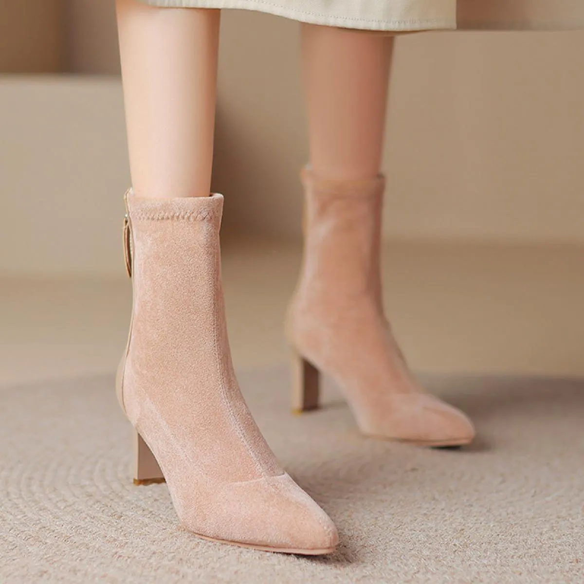 2023 nuove donne in pelle scamosciata Stillettos scarpe alla caviglia tacchi medi stivali Chelsea inverno Goth pompe stivali da