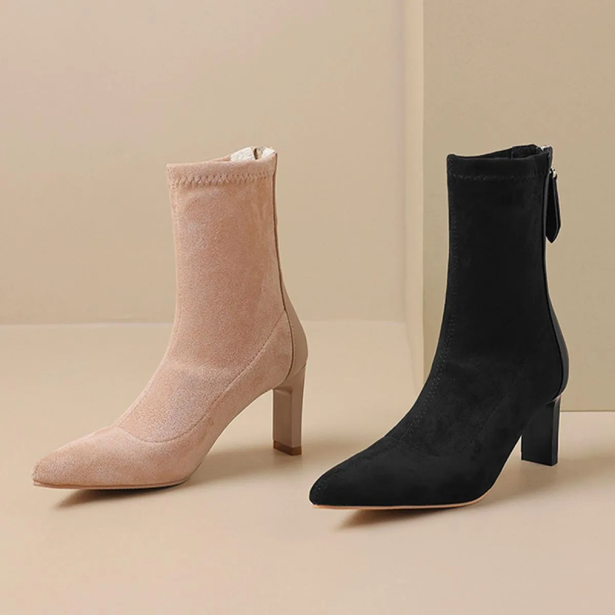 2023 nuove donne in pelle scamosciata Stillettos scarpe alla caviglia tacchi medi stivali Chelsea inverno Goth pompe stivali da