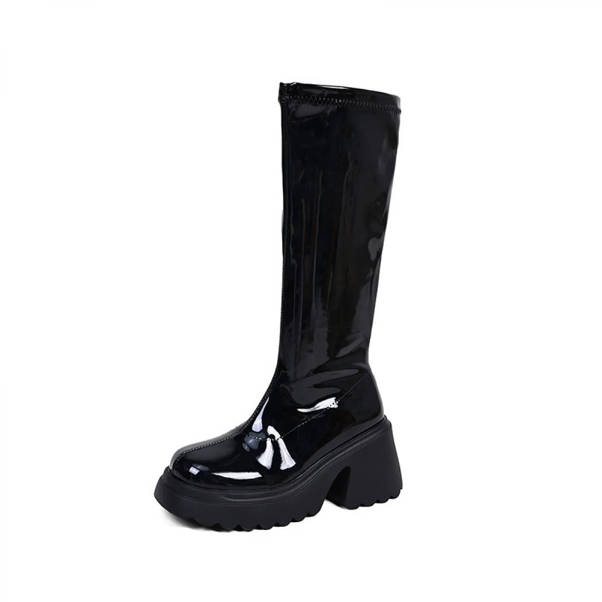 2023 nuovo inverno ginocchio alto tacco medio stivali Chelsea donna scarpe casual con plateau stivali eleganti cerniera donna mo