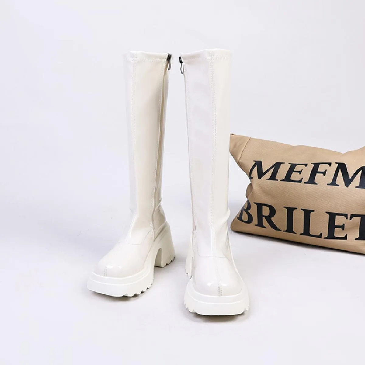 2023 nuovo inverno ginocchio alto tacco medio stivali Chelsea donna scarpe casual con plateau stivali eleganti cerniera donna mo