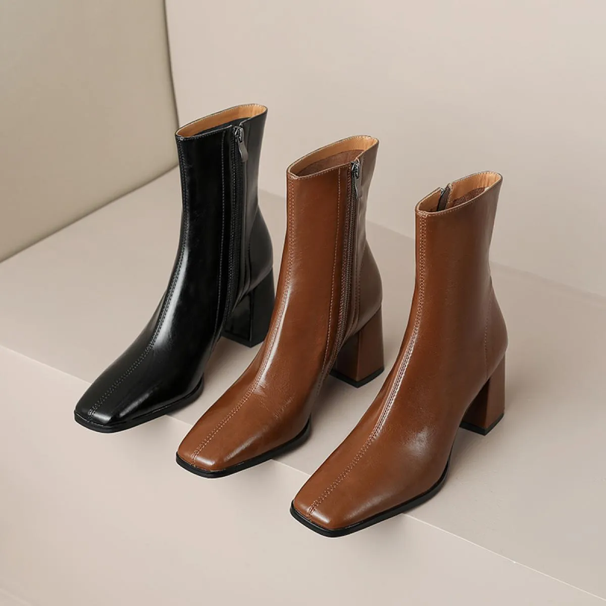 2024 Lady Basic Stivaletti da donna Stretch Inverno Spessi Tacchi alti Scarpe da lavoro in vera pelle Donna Taglia 34 42