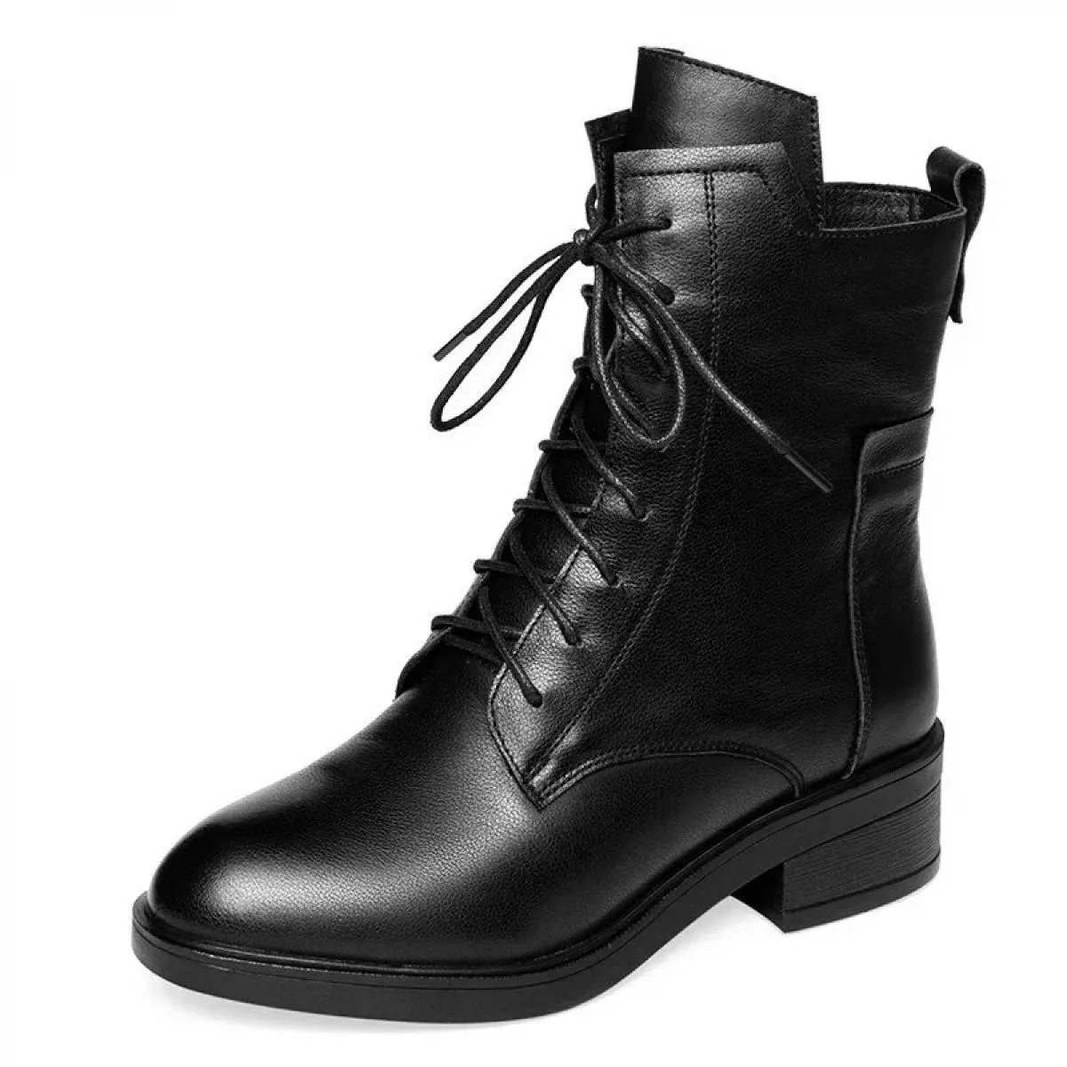 2024 Scarpe da donna nuove invernali Retro Classic Tinta unita Moda Oxford Lace Up Platform Pu Gladiatore Mid Cap Stivali Botas