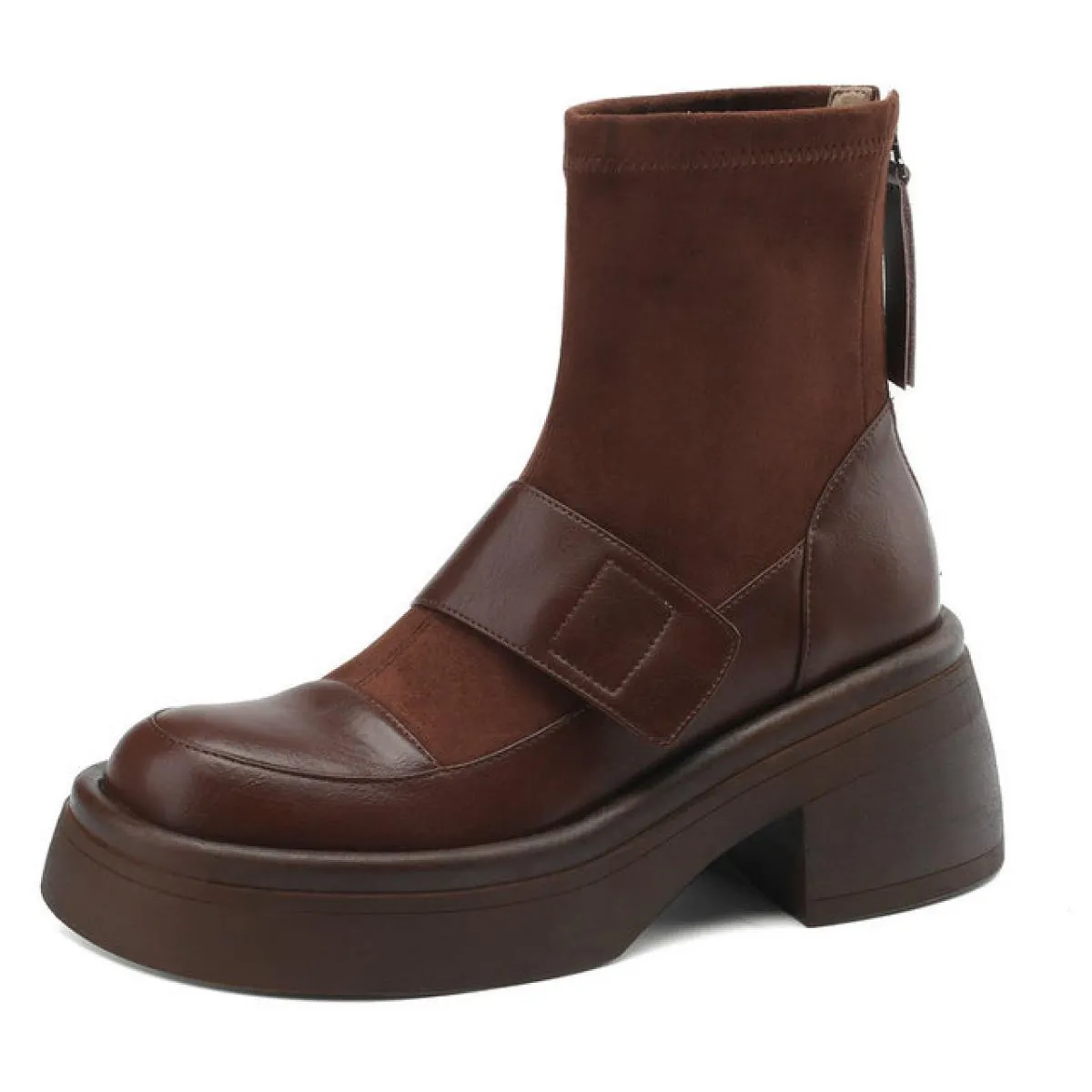 2024 Stivaletti da donna Tacchi alti spessi Scarpe con plateau in vera pelle Donna Office Lady Punta rotonda Autunno Inverno Tag