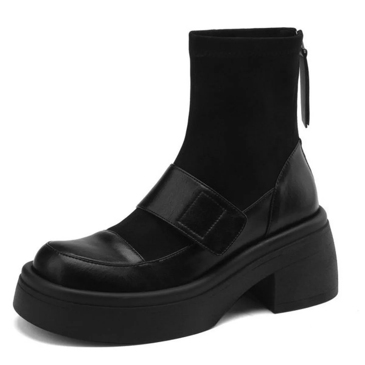 2024 Stivaletti da donna Tacchi alti spessi Scarpe con plateau in vera pelle Donna Office Lady Punta rotonda Autunno Inverno Tag