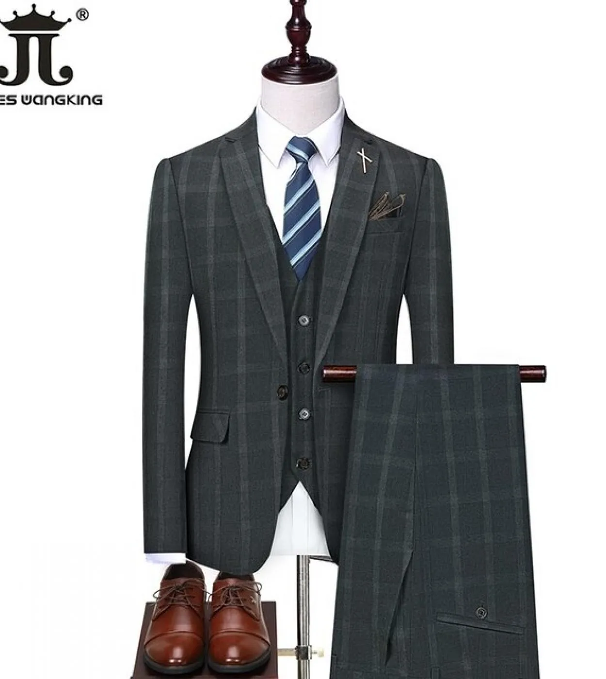 5xl giacca  gilet  pantaloni New Fashion Boutique Retro Plaid Office Business Mens Suit Abito da sposa Grace Suit 3