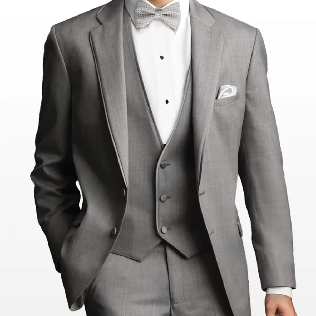 Abiti da uomo Blazer Giacca Pantaloni Gilet Tre pezzi Grigio Monopetto con risvolto Risvolto Sposo Matrimonio Elegante Regolare