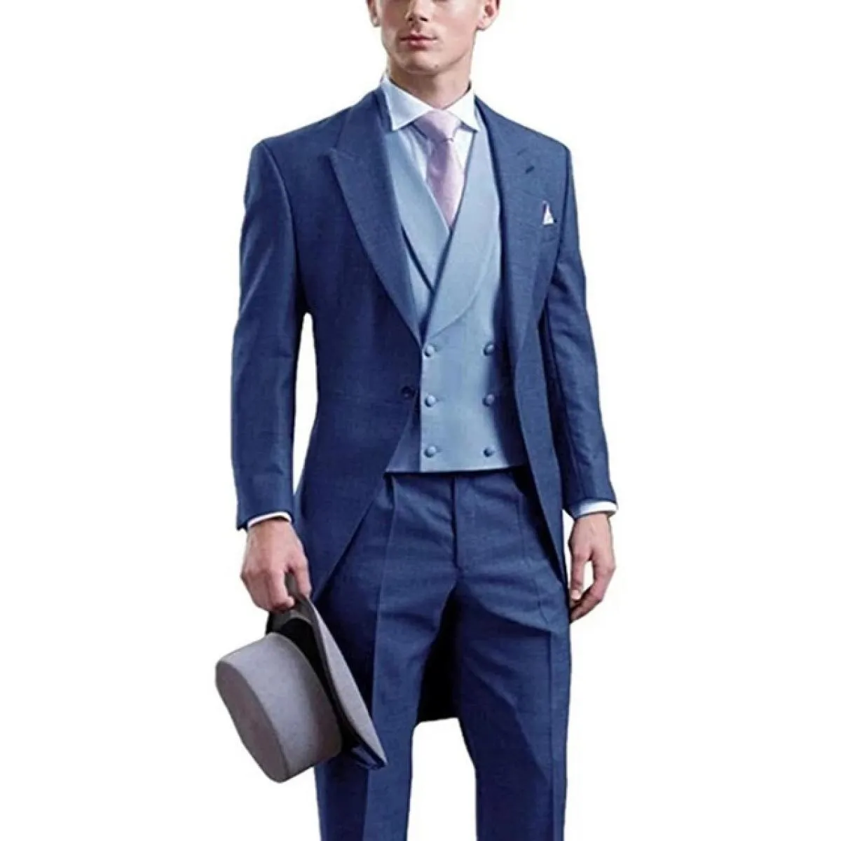 Abiti da uomo Blazer Giacca Pantaloni Gilet Tre pezzi Grigio Monopetto con risvolto Risvolto Sposo Matrimonio Elegante Regolare