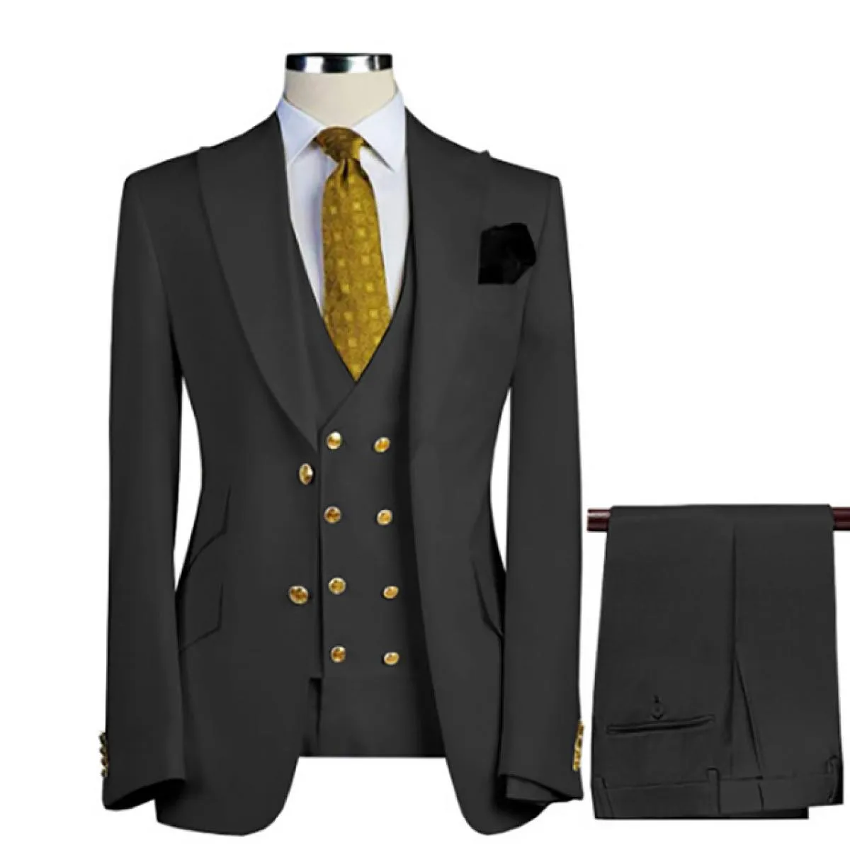 Abiti da uomo Blazer Giacca Pantaloni Gilet Tre pezzi Grigio Monopetto con risvolto Risvolto Sposo Matrimonio Elegante Regolare