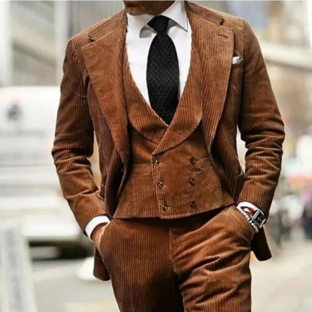 Abiti da uomo Blazer Giacca Pantaloni Gilet Tre pezzi Grigio Monopetto con risvolto Risvolto Sposo Matrimonio Elegante Regolare