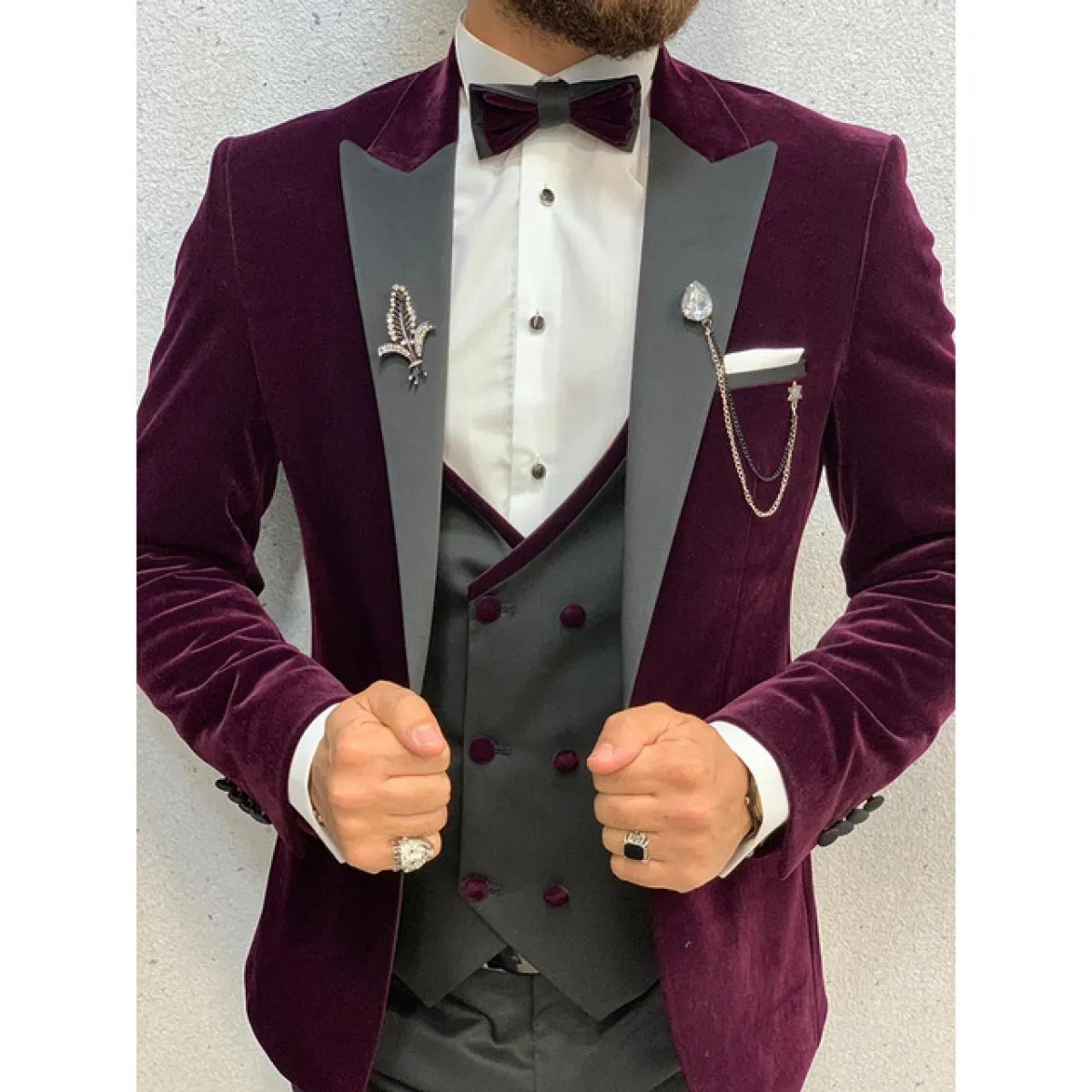 Abiti da uomo Blazer Giacca Pantaloni Gilet Tre pezzi Grigio Monopetto con risvolto Risvolto Sposo Matrimonio Elegante Regolare