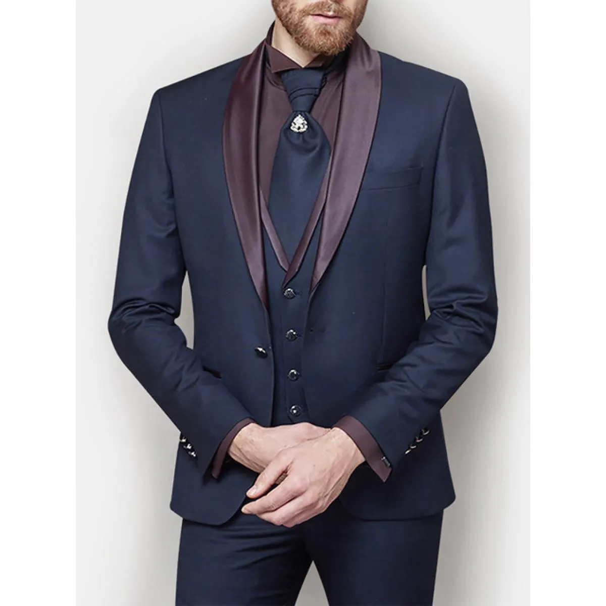 Abiti da uomo Blazer Giacca Pantaloni Gilet Tre pezzi Grigio Monopetto con risvolto Risvolto Sposo Matrimonio Elegante Regolare