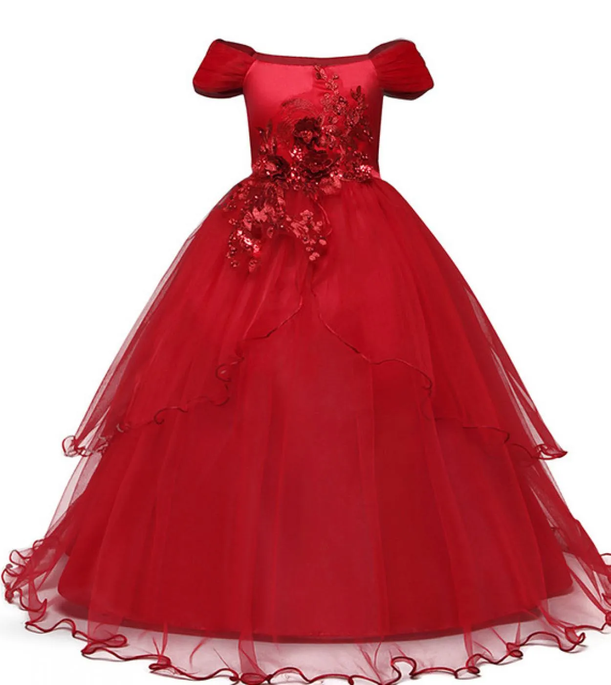 Abito natalizio per ragazze Ricamo Fiore Damigella donore Bambini Abito da principessa Abiti da festa lunghi Gilet da comunione