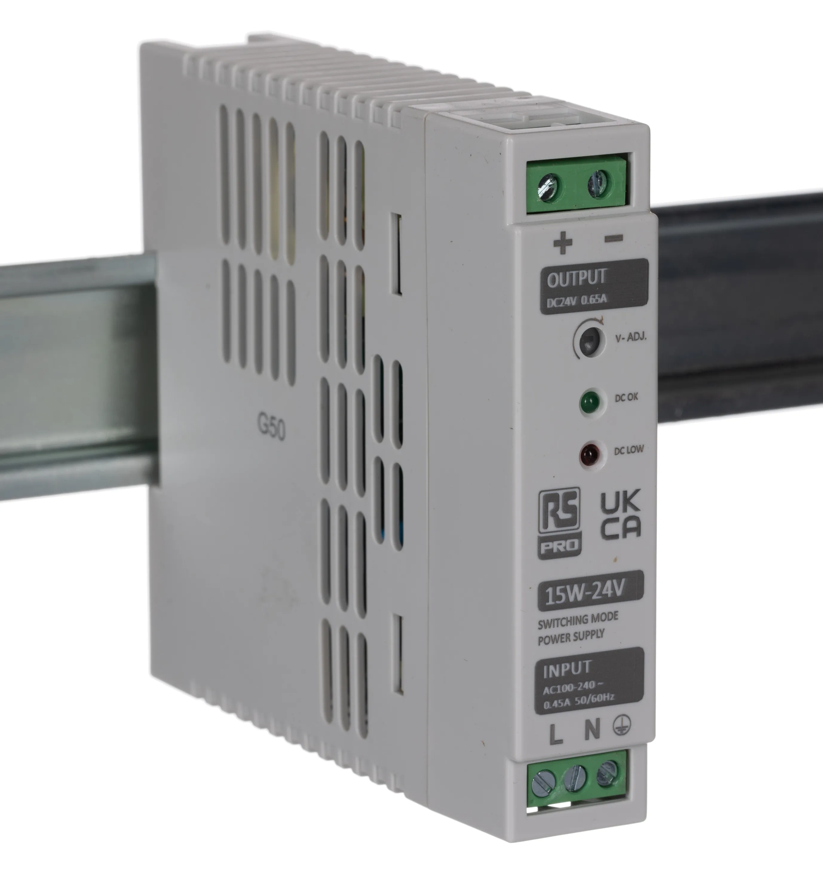 Alimentatore a montaggio su guida DIN RS PRO, 24V cc, 650mA, 230V ca, 15W