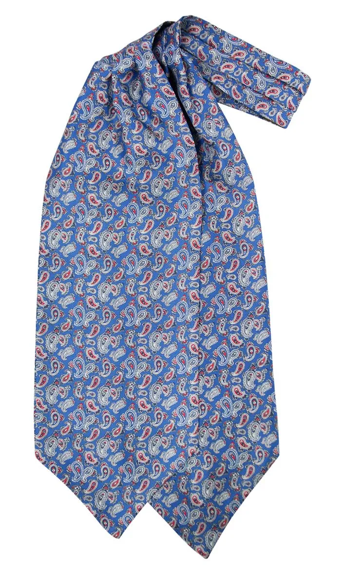 Ascot in seta con disegno paisley blu