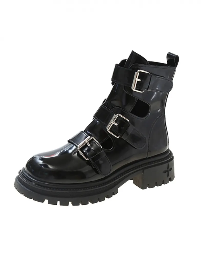 Autunno Inverno Nuova Piattaforma Chelsea Caviglia Stivali Da Donna Scarpe Fibbia Tacchi medi Moto Goth Femme Scarpe Chunky Pomp