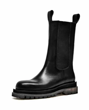 Beautoday Platform Chelsea Boots Donne Pelle di vitello Midcalf Punta Rotonda Suola Trasparente Moda Donna Scarpe Fatte A Mano