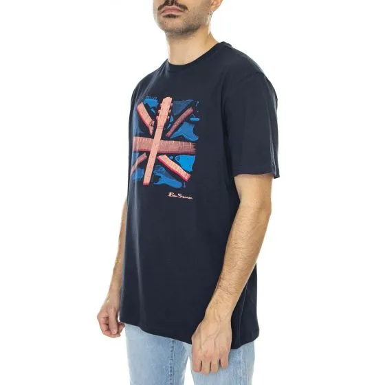 Ben Sherman Smashed Guitar Union Jack Tee Dark Navy - Maglietta Girocollo Uomo Blu    
