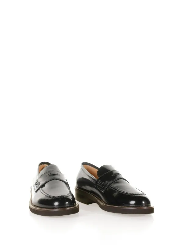 Black brushed leather loafer