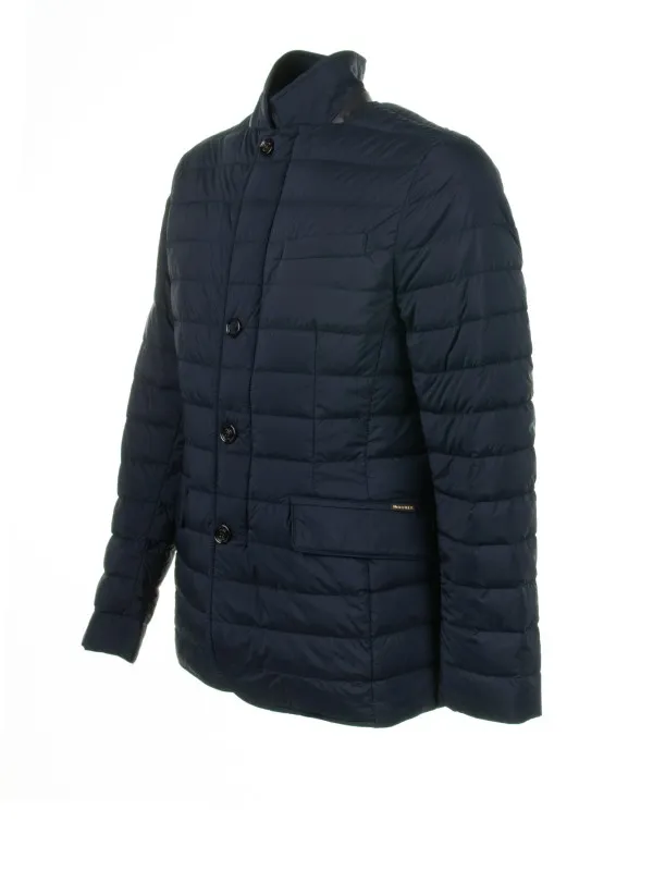 Blue quilted down jacket with buttons