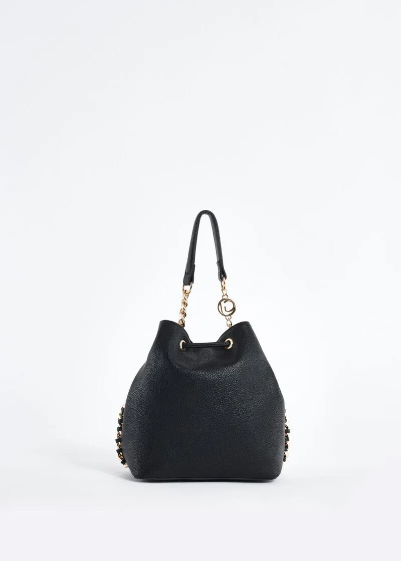 Borsa a secchiello in similpelle con catena