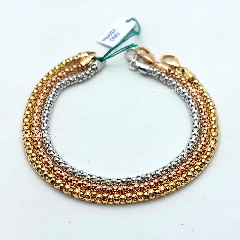 Bracciali Tre Ori Maglia Fope in oro 18kt Donna