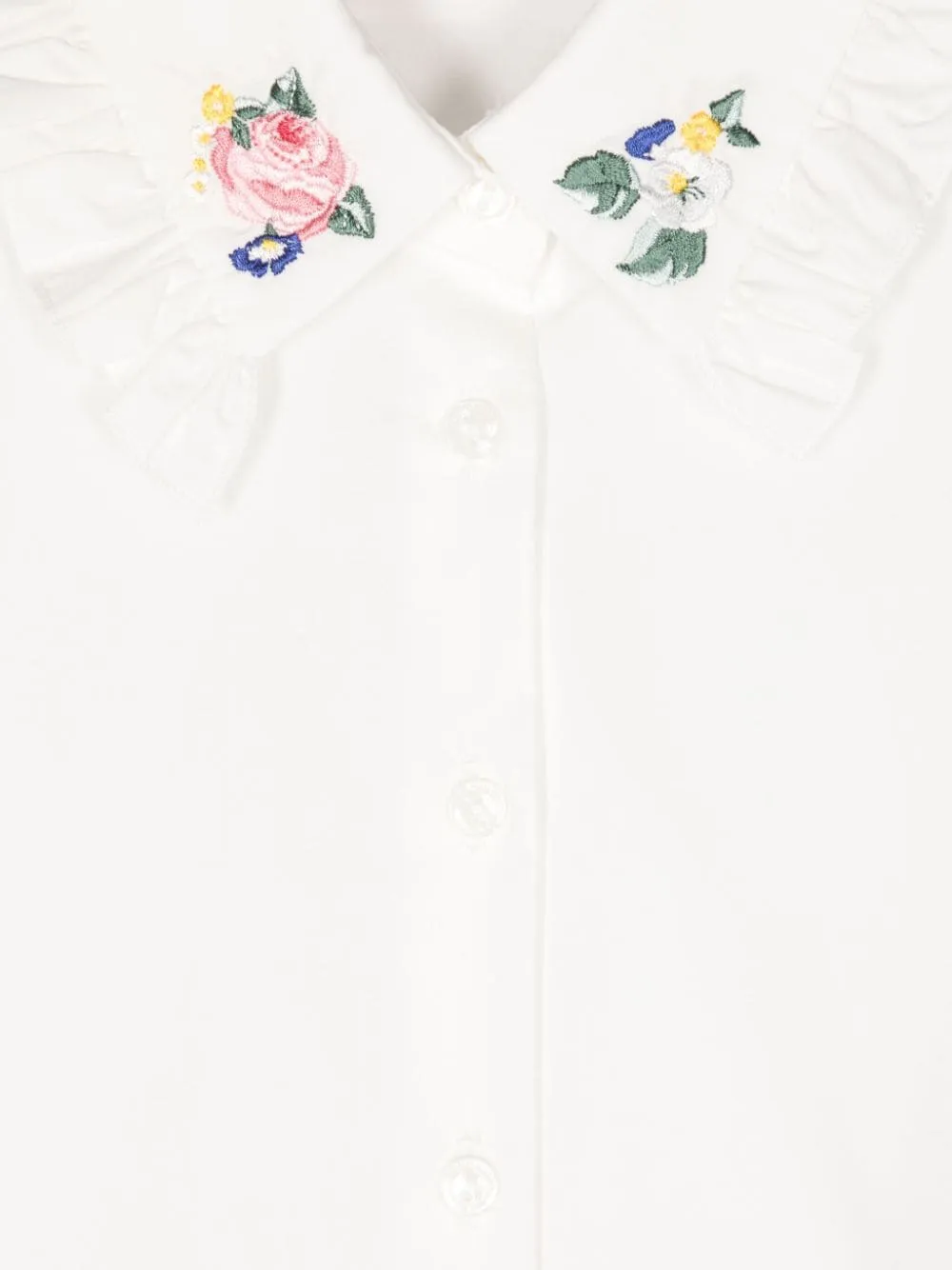 Camicia con ricami floreali per bambina Monnalisa bianca con orlo curvo