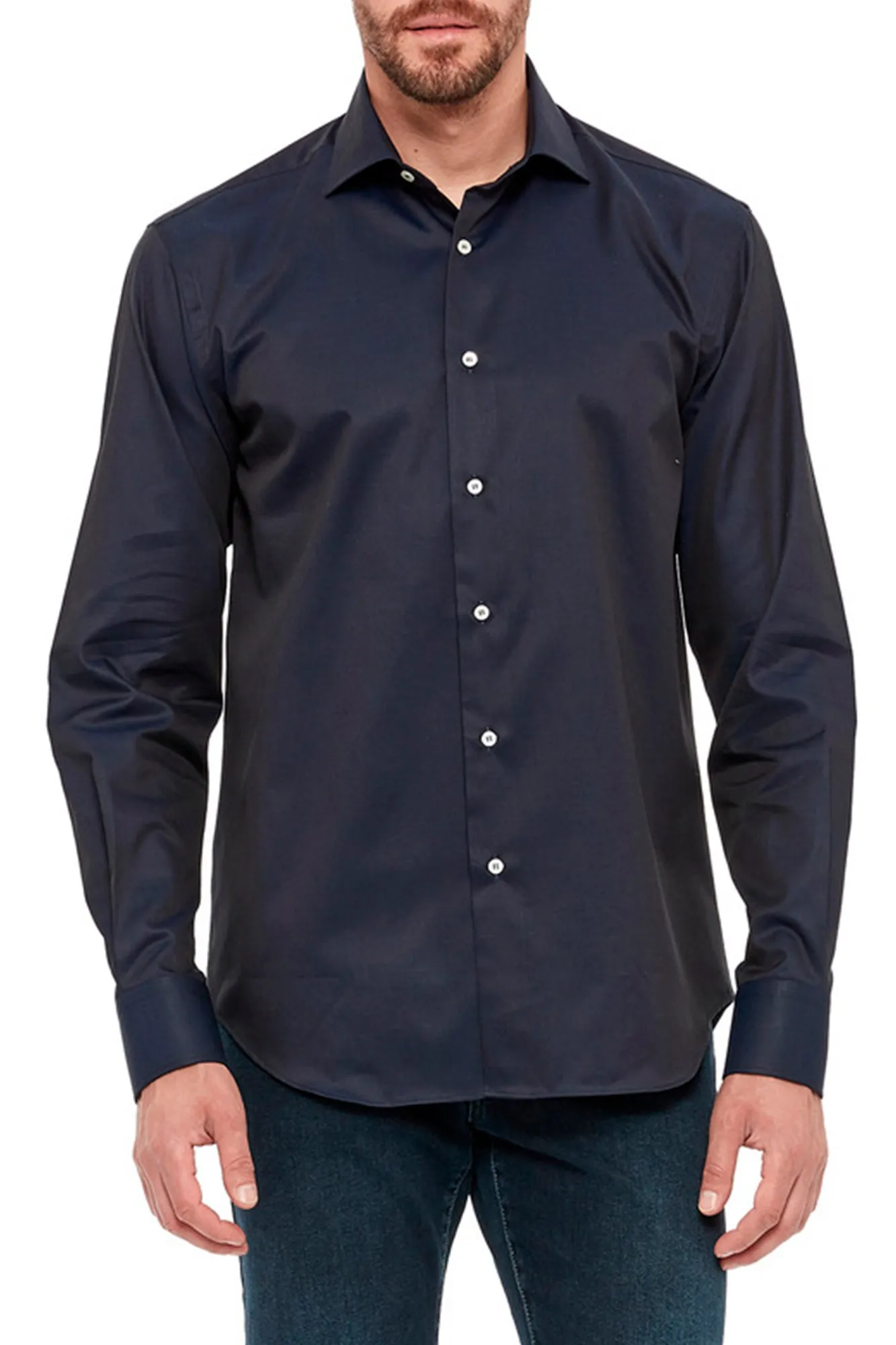 Camicia regular in cotone doppio ritorto con collo francese