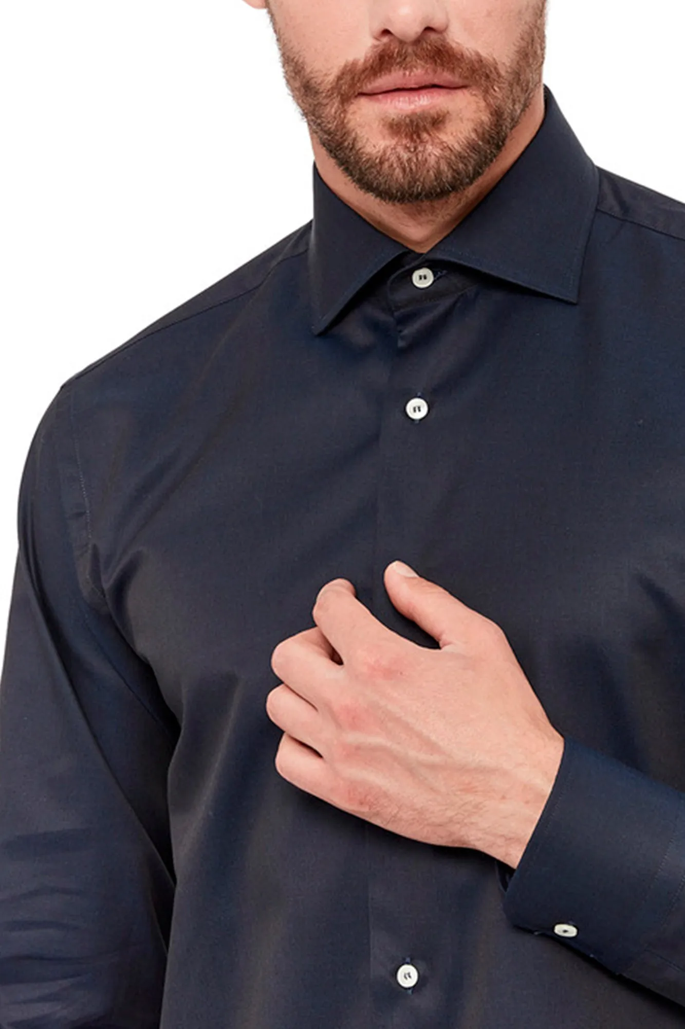 Camicia regular in cotone doppio ritorto con collo francese
