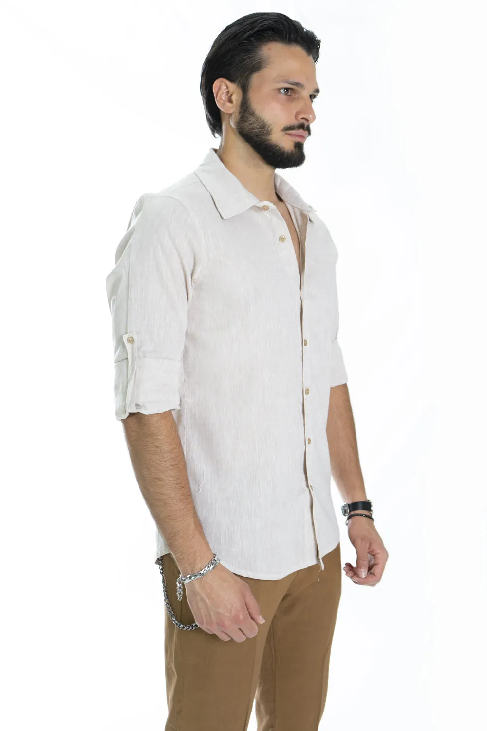 Camicia Uomo Con Colletto In Lino Tinta Unita Art. Cm175
