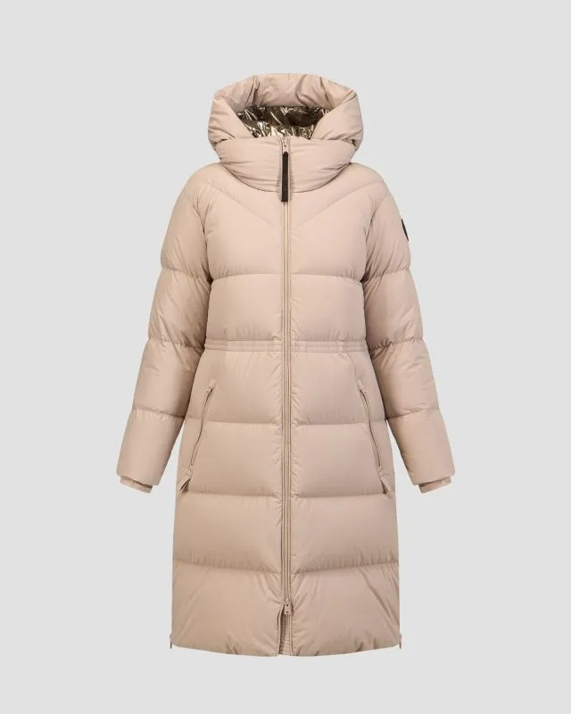 Cappotto beige con piumino da donna Woolrich Matt Stretch Long Puffer Parka