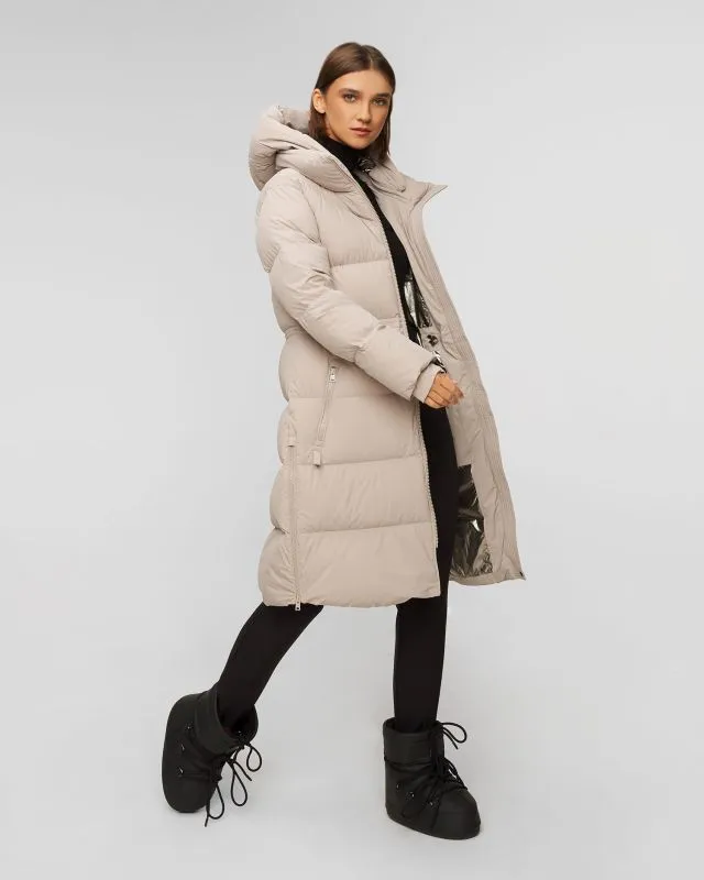 Cappotto beige con piumino da donna Woolrich Matt Stretch Long Puffer Parka