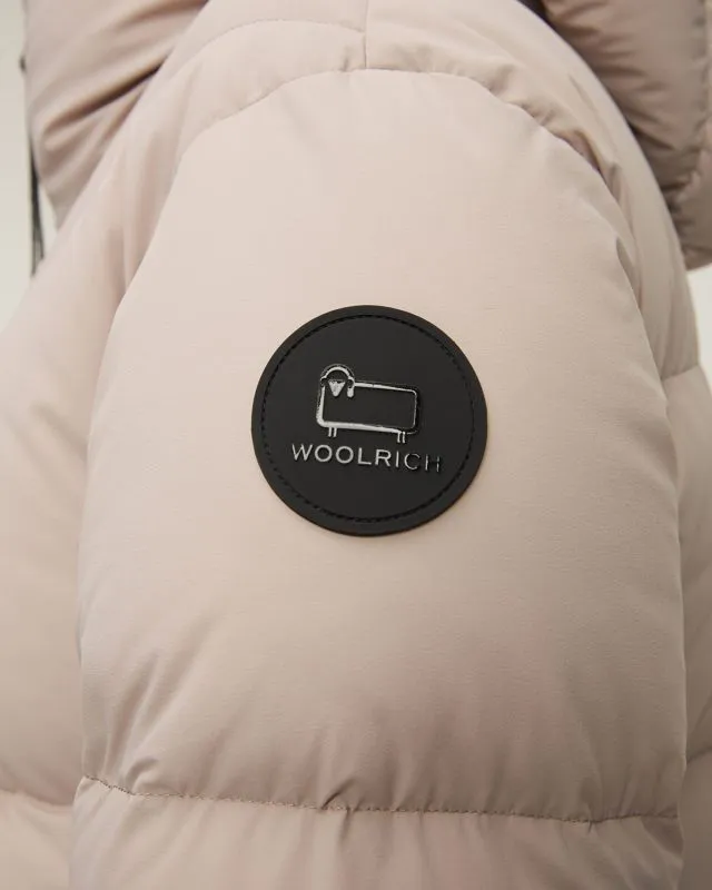 Cappotto beige con piumino da donna Woolrich Matt Stretch Long Puffer Parka