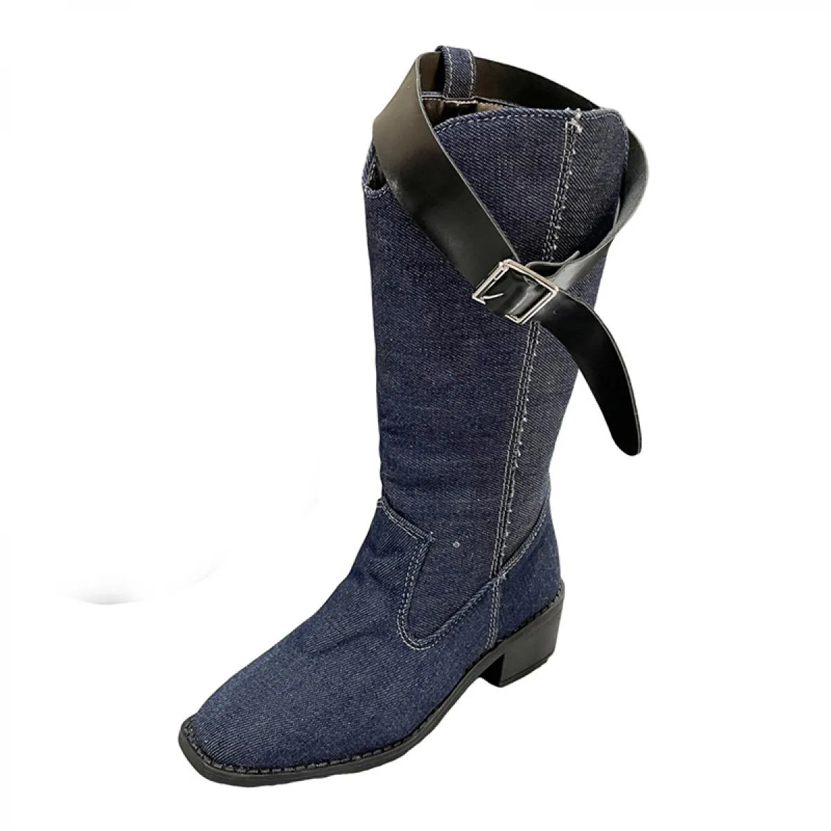 Donne Inverno Nuovo Tacco Medio Scarpe Da Cowboy Chunky Metà Polpaccio Chelsea Stivali Designer 2023 Punta Quadrata Stivali Pomp
