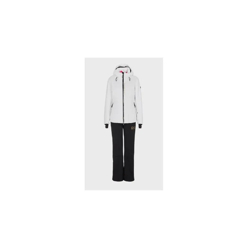 Ea7 Ski Set Giacca Softsh Bianca+Gilet Trapunt Fuxia+Pant Nero Donna