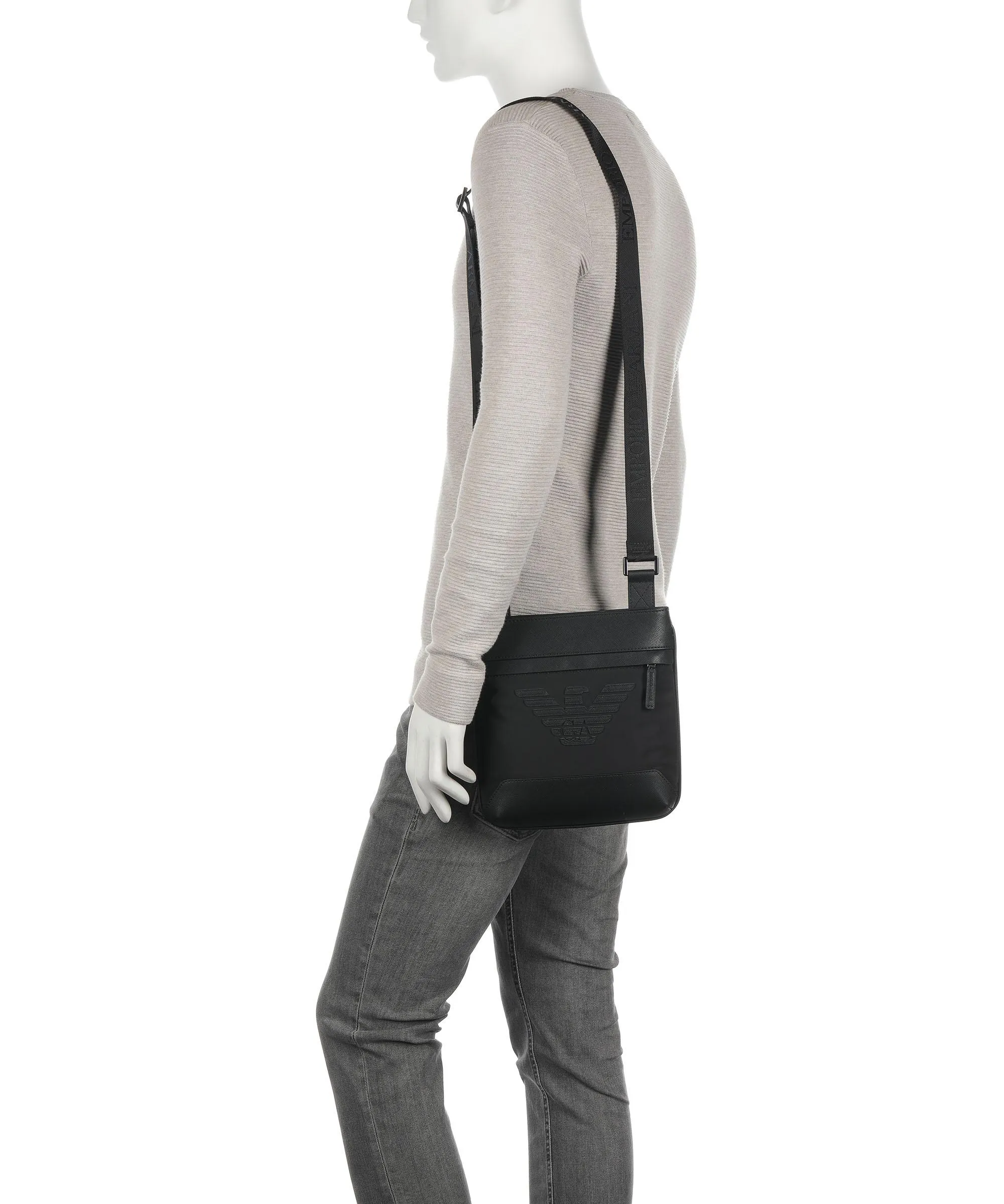  Emporio Armani New Regenerated Borsa a tracolla pelle sintetica, poliestere nero  