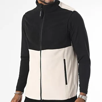 Flame Fleece Beige Nero Giacca in pile con zip senza maniche