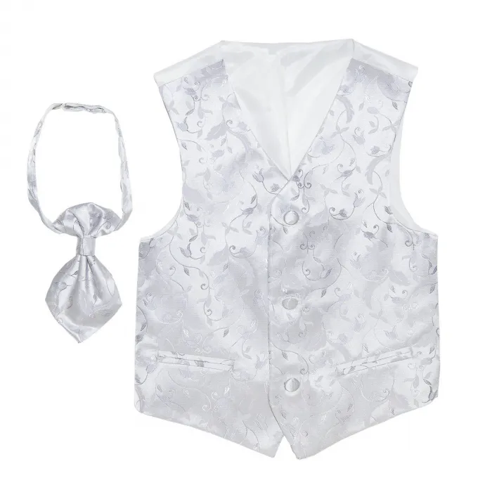 Gilet bambino grigio chiaro con plastron, con Jacquard intessuto