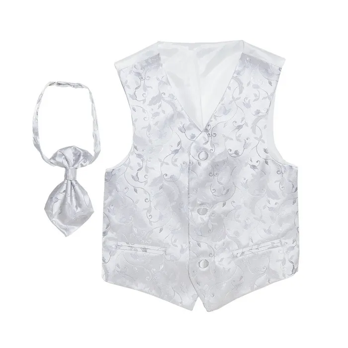Gilet bambino grigio chiaro con plastron, con Jacquard intessuto