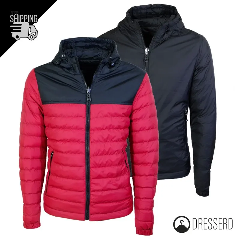 Giubbotto Uomo Piumino 100 Grammi Double Face Con Cappuccio Giubbotti Bicolore Dresserd