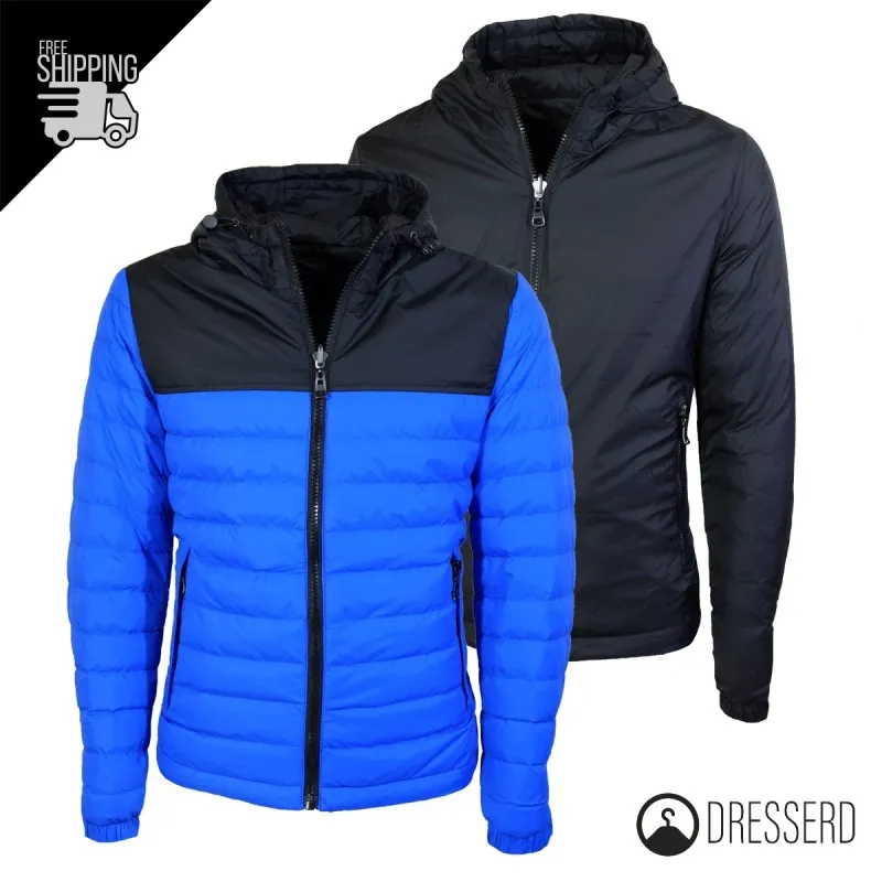Giubbotto Uomo Piumino 100 Grammi Double Face Con Cappuccio Giubbotti Bicolore Dresserd