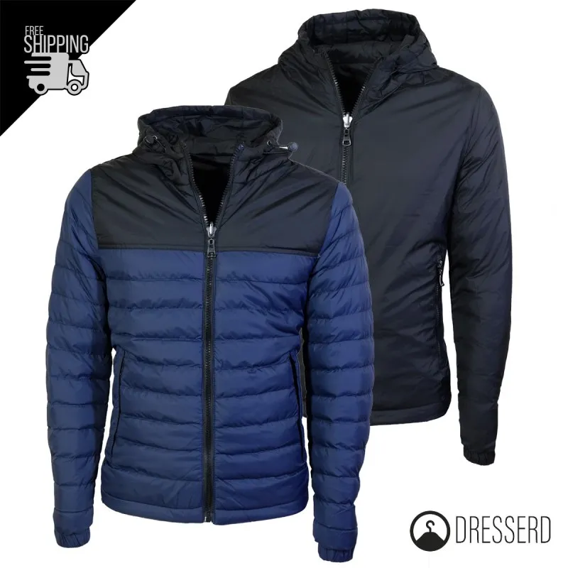Giubbotto Uomo Piumino 100 Grammi Double Face Con Cappuccio Giubbotti Bicolore Dresserd