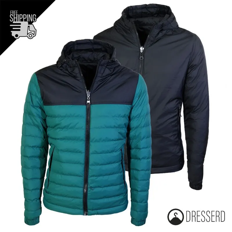 Giubbotto Uomo Piumino 100 Grammi Double Face Con Cappuccio Giubbotti Bicolore Dresserd