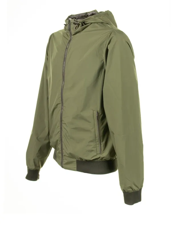 Green jacket with zip and hood